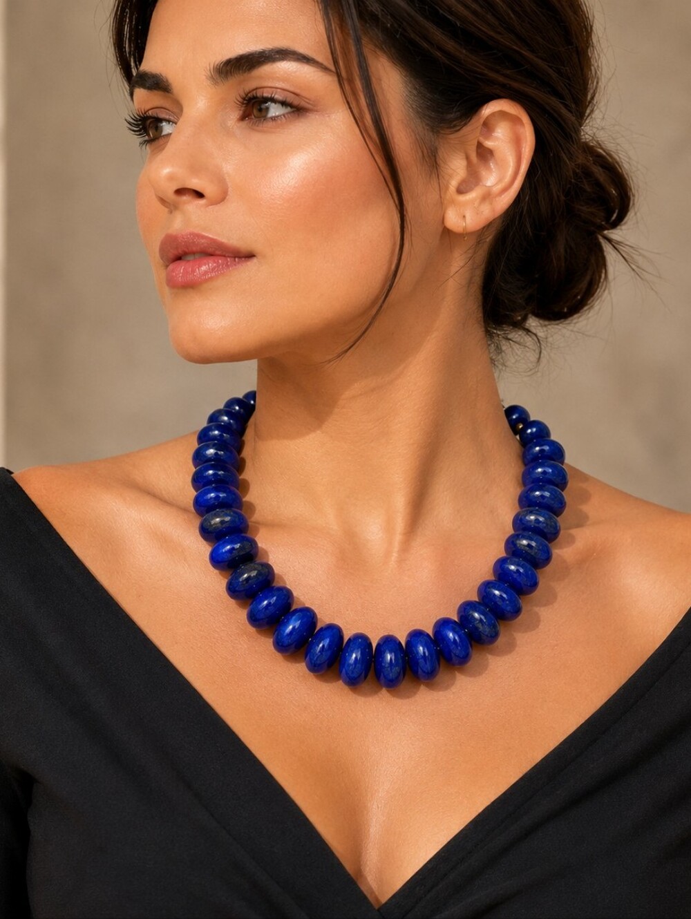 MAYAMAR MM-01693 Lapis Lazuli Oval Pebble Necklace Blue Statement Necklace